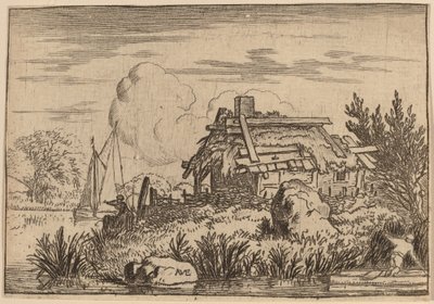 Ruineret hytte, omgivet af vand, sandsynligvis ca. 16451656. af Allart van Everdingen