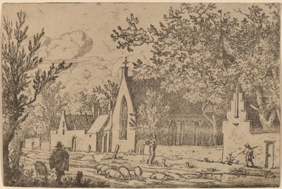 Svinebesætning nær et kapel, sandsynligvis ca. 16451656. af Allart van Everdingen