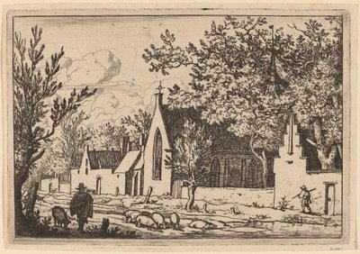 Svinebesætning nær et kapel, sandsynligvis ca. 16451656. af Allart van Everdingen