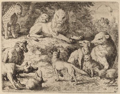 Dyrene fremfører deres anklager mod Reynard, sandsynligvis ca. 16451656. af Allart van Everdingen