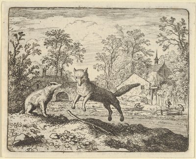 Grævlingen pålægger som straf at hoppe tre gange over en pind på jorden, 1650-75. af Allart van Everdingen