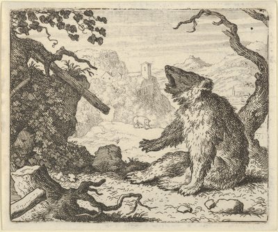 Bjørnen kalder Renard til at møde op for Dyrenes Råd, 1650-75. af Allart van Everdingen