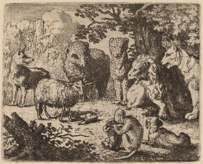 Dokumentet åbnes og afslører den myrdede kanins hoved, sandsynligvis ca. 16451656. af Allart van Everdingen