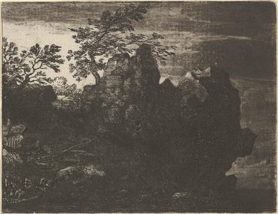 Den store klippe ved floden, 1600-tallet. af Allart van Everdingen