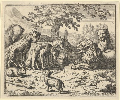 Løven tager de andre dyrs råd til Renards straf, 1650-75. af Allart van Everdingen
