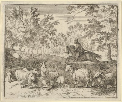 Hyrden på hesteryg jager hjorten, 1650-75. af Allart van Everdingen