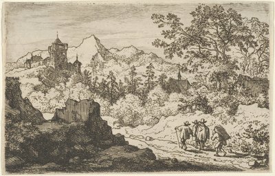 De tre mænd og portneren, 1600-tallet. af Allart van Everdingen