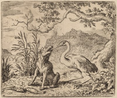 Ulven og tranen, sandsynligvis ca. 16451656. af Allart van Everdingen