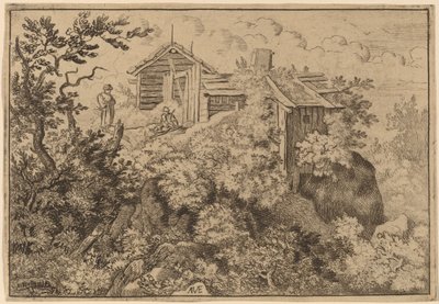 Three Cottages on a Rock, sandsynligvis ca. 16451656. af Allart van Everdingen