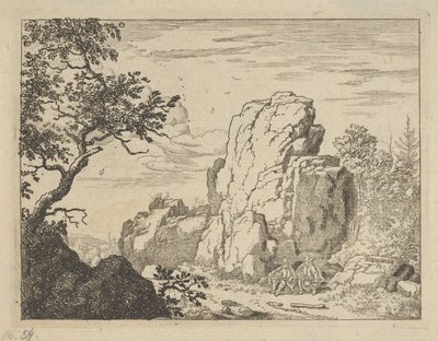 To mænd, der sidder ved foden af en høj klippe, 1600-tallet. af Allart van Everdingen