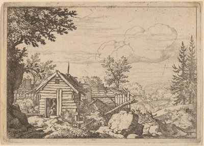 To mænd i døren til en hytte, sandsynligvis ca. 16451656. af Allart van Everdingen