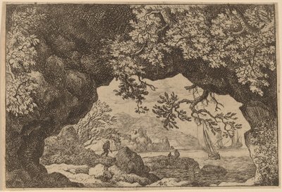 Udsigt gennem en gennemboret klippe, sandsynligvis ca. 16451656. af Allart van Everdingen