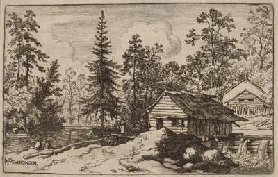 Kvinde i et flodlandskab, der ser mod en båd af Allart van Everdingen