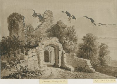 Dudley Castle - The Gateway: rød-sepia vasketegning, 8. juni 1843 af Allen Edward Everitt