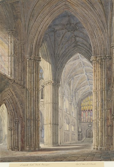 Interiør af Lichfield Cathedral - North Transept: vandfarvemaleri, 7. september 1842 af Allen Edward Everitt