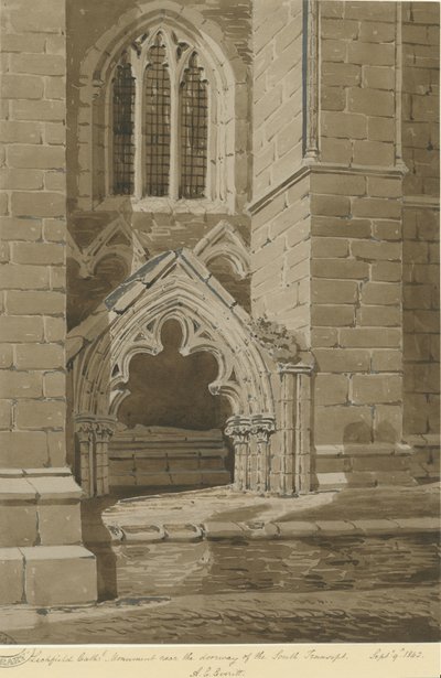 Lichfield Cathedral - South Transept: rød sepia-tegning, 9. september 1842 af Allen Edward Everitt