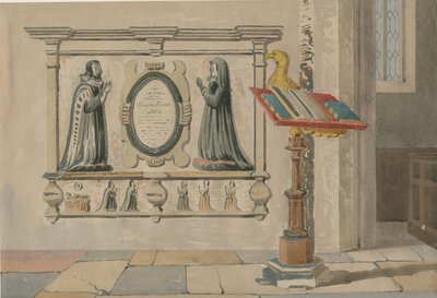 Wednesbury Church - Monument til Thomas og Eleanor Parkes: vandfarvemaleri, 23. marts 1843 af Allen Edward Everitt
