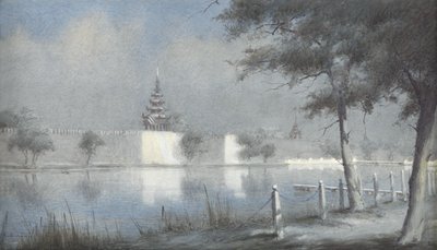 Moaten ved Mandalay i måneskin, 1924 (wc på papir) af Alma Claude Burlton Cull