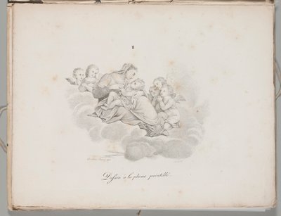 Litografiens kunst: Madonna og barnet på skyerne, plade II af Alois Senefelder