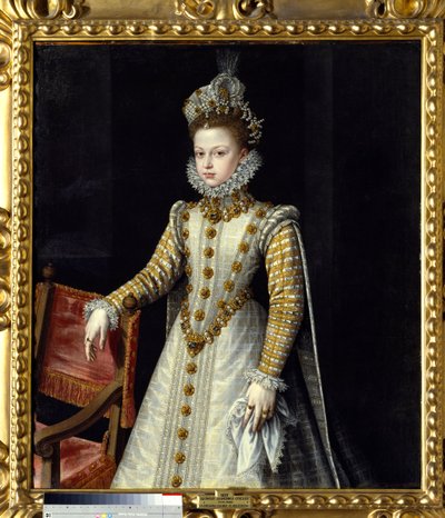 Portræt af spædbarnet Isabelle Claire Eugenie (1566-1633), suveræn i Holland. Maleri af Alonso Sanchez Coello (1531 - 1588) Ec. Esp. af Alonso Sánchez Coello