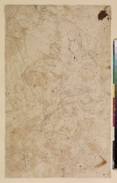 Figurstudier med en knælende kvinde i profil, verso, 1600-tallet af Alonso del Arco