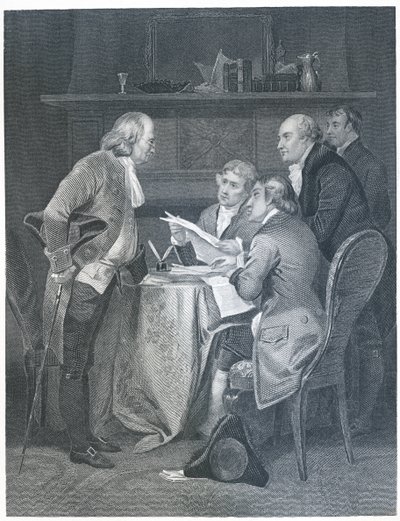 Udarbejdelse af uafhængighedserklæringen i 1776, 1859 af Alonzo Chappel