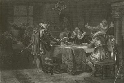 Henry Hudson modtog sin kommission fra det hollandske østindiske kompagni, 1609 af Alonzo Chappel
