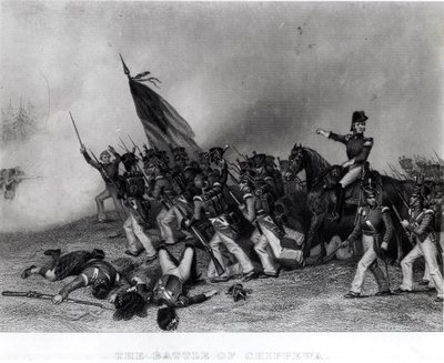 Slaget ved Chippewa, General Scott, der beordrer angrebet af McNeils bataljon, 5. juli 1814, indgraveret af Johnson, Fry und Co. (gravering) (bundw-foto) af Alonzo Chappel