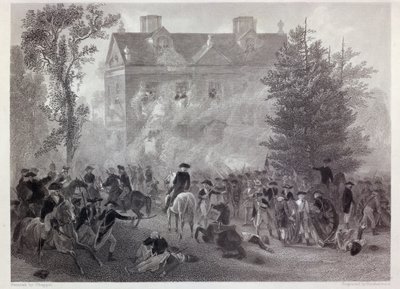 Slaget ved Germantown ved Chew House i 1777, indgraveret af Robert Hinshelwood (1812-c.75) c.1860 af Alonzo Chappel