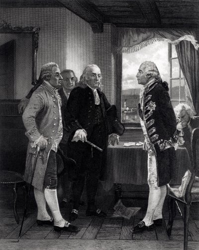 Fredskonferencen på Staten Island, interview mellem Lord Howe og Kongreskomiteen, 11. september 1776 af Alonzo Chappel