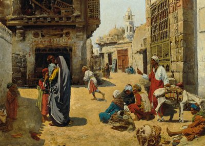 Gade i Cairo, ca. 1890-1900 (olie på panel) af Alphons Leopold Mielich