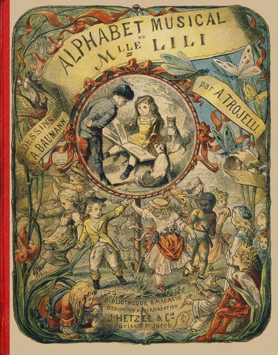 Omslag - Indgravering fra Mlle Lilis musikalfabet, af Angelino Trojelli (18..-1916). Bibliotek og uddannelses- og fritidsbutik J. Hetzel & Cie, Paris af Alphonse Victor Baumann