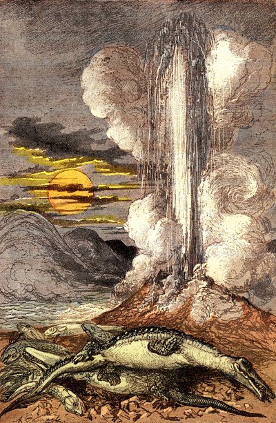 Giftige udbrud af termiske farvande i triasperioden. Skabelse og levende væsener (af Jules Renegade). Tegning af A. Demarle. 1885 af Alphonse Demarle