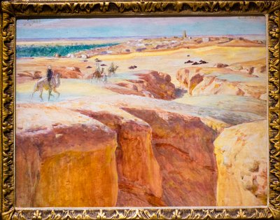 Campingvogn ved El Grara, nær Ghardaïa (olie på panel) af Alphonse Etienne Dinet