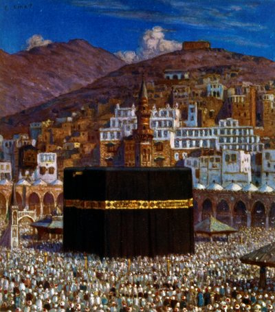 Illustration af muslimske pilgrimme ved Kabbah i Mekka. af Nasreddine Dinet (Alphonse-Étienne Dinet). 1861 1929 af Alphonse Etienne Dinet