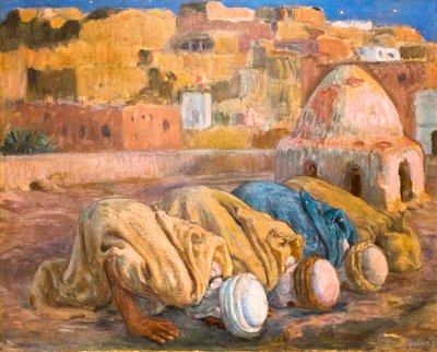 Bøn på en terrasse i Bou-Saada eller Es-Sojoud (olie på lærred) af Alphonse Etienne Dinet