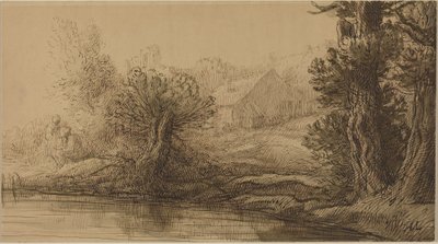 Bank of a River (pen og brunt blæk med brun lavering på karton) af Alphonse Legros