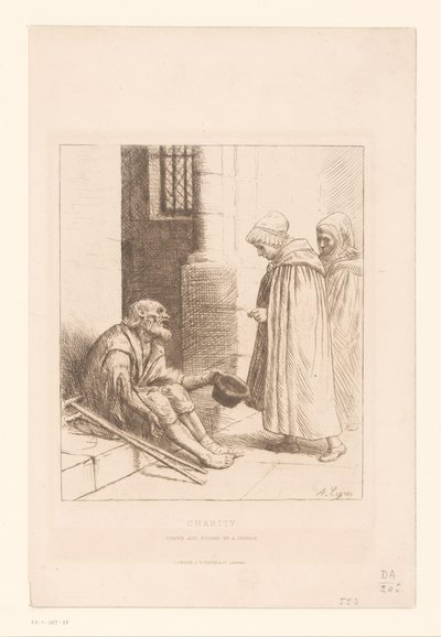 Tigger på en trappe Velgørenhed (titel på objekt) af Alphonse Legros