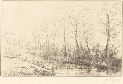 Birketræer: vandkant set i morgenlys Birketræer: vandkant, morgeneffekt. af Alphonse Legros