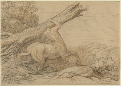 Kentaur bærer en træstamme (brunt og grønt blæk over grafit) af Alphonse Legros