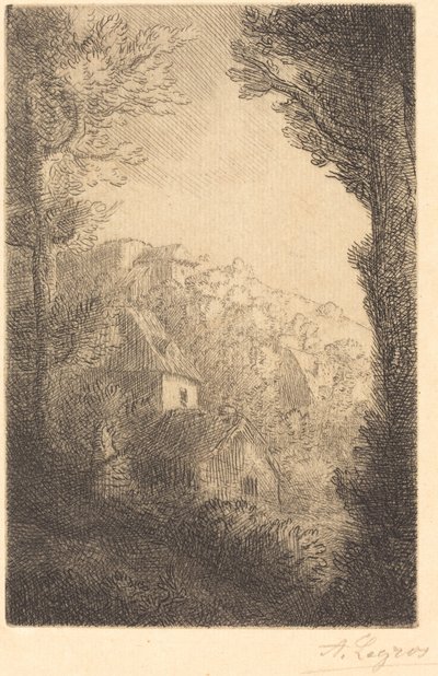 Gård på en bjergskråning i sollys af Alphonse Legros