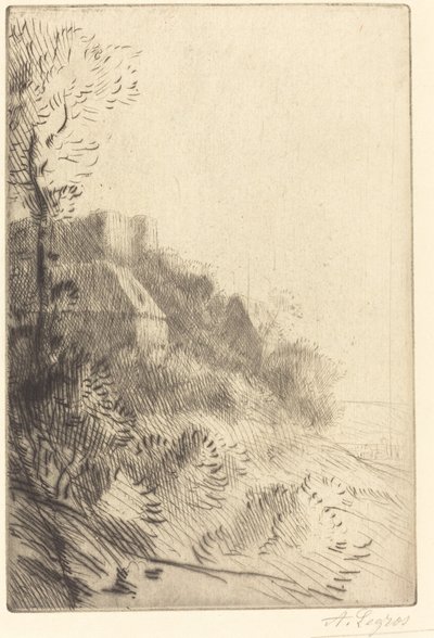 Gård på en bjergskråning i sollys af Alphonse Legros