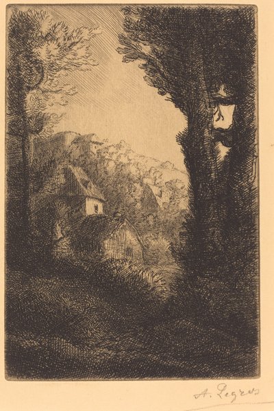 Gård på en bjergskråning i sollys af Alphonse Legros