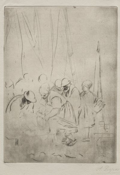Fiskere på kajen ved Boulogne af Alphonse Legros