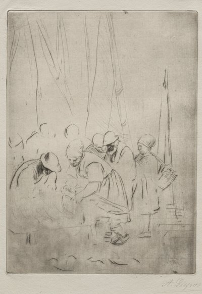 Fiskere på kajen ved Boulogne. af Alphonse Legros