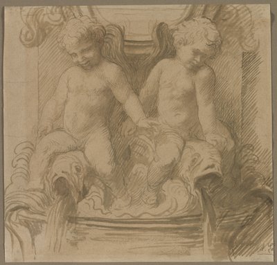Springvand med Putti Riding Delfiner af Alphonse Legros