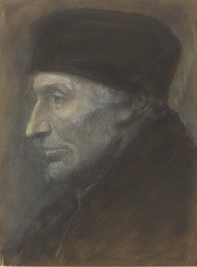Hoved af en mand med kalot. af Alphonse Legros