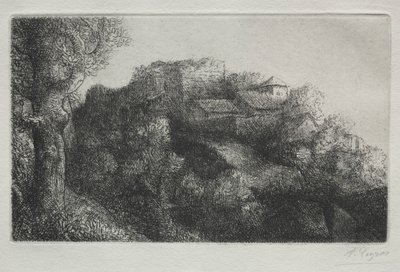 Landskab (med bygninger) af Alphonse Legros