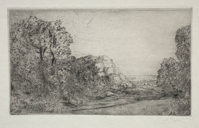 Landskab: Solopgang af Alphonse Legros