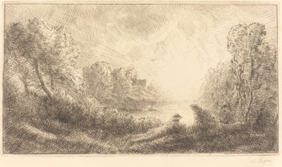 Landskab: Solopgang Landskab: Solopgang. af Alphonse Legros